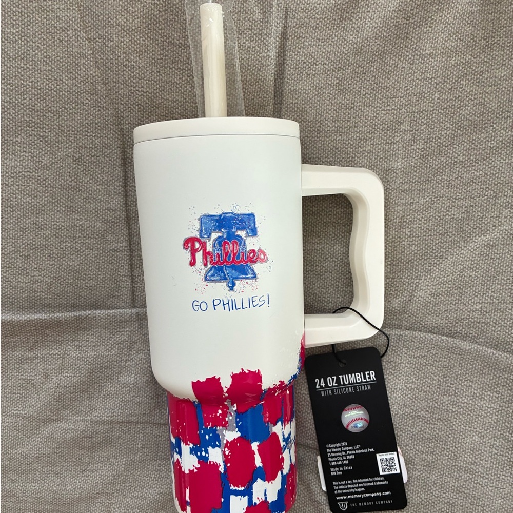 Phillies White and Red Tumbler with Straw